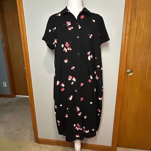 J. Jill Pima cotton Ginger Floral button down short sleeve jersey soft dress siz - Picture 2 of 13
